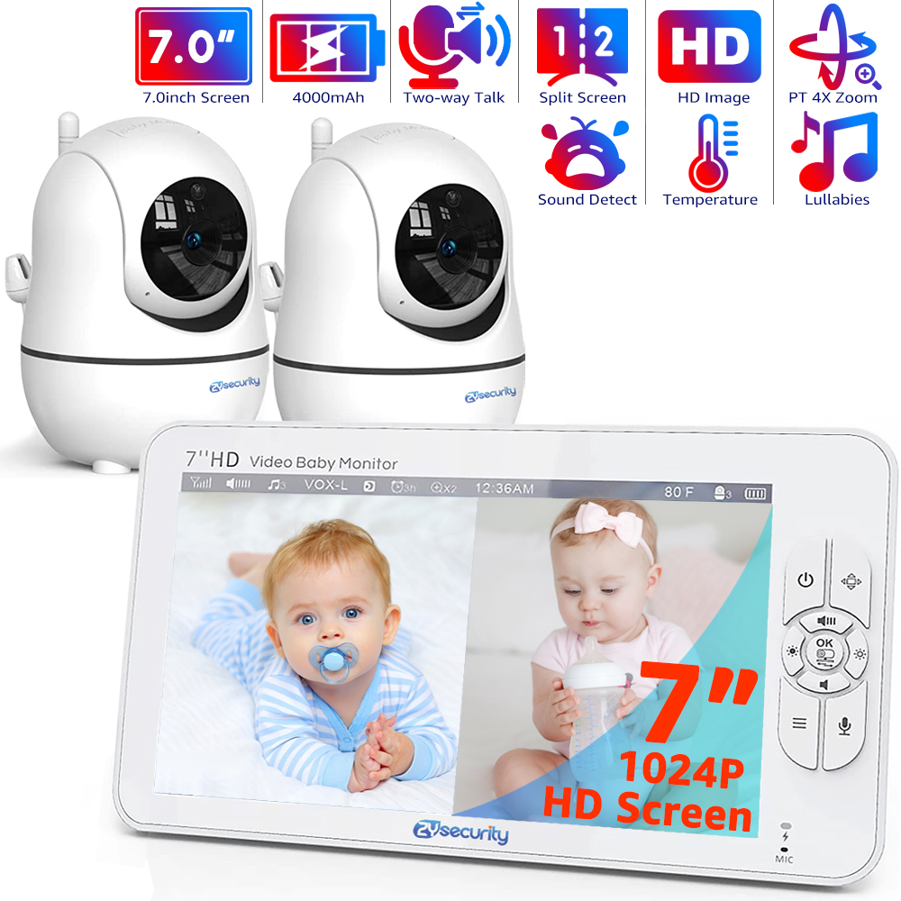 Smart Home Battery Camera - 7.0 インチビデオベビーモニター HD 分割画面 2 台のカメラ付き