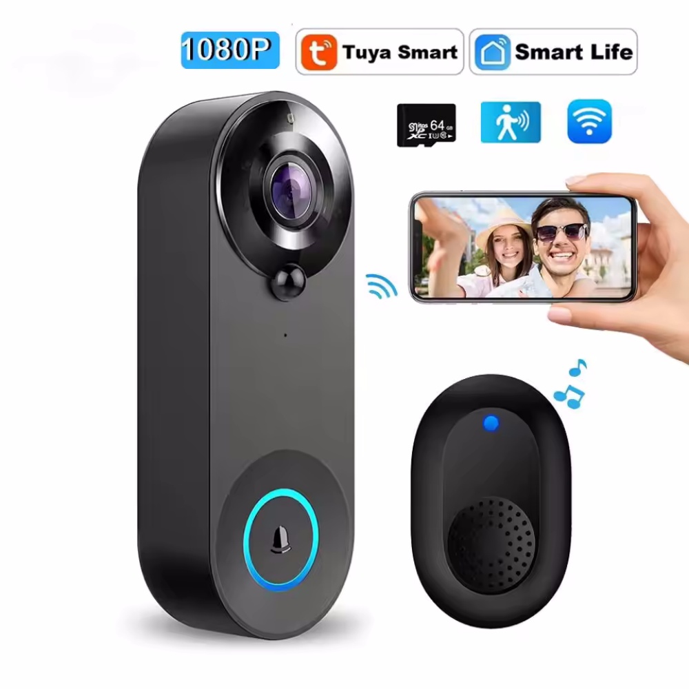 Smart Home Battery Camera - Tuya 1080P ワイヤレス WIFI ドアベルビデオインターホンドアベルカメラ付きスマートホームセキュリティ保護 PIR