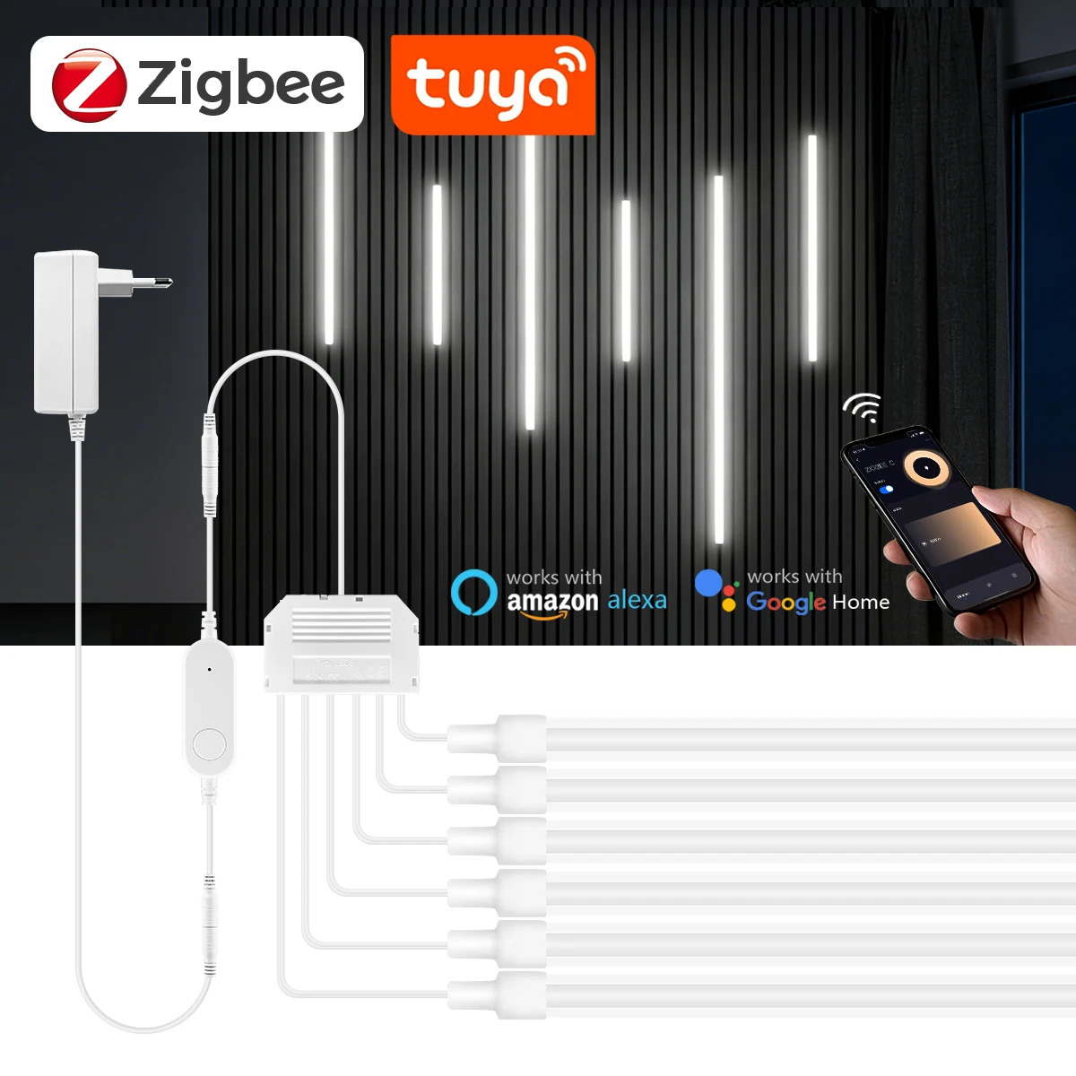 Smart Home Youtube - ZigbeeスマートネオンCOB LEDストリップライト 1-6個キット ソリッドシリコンチューブ 高輝度 Zigbeeハブゲートウェイ