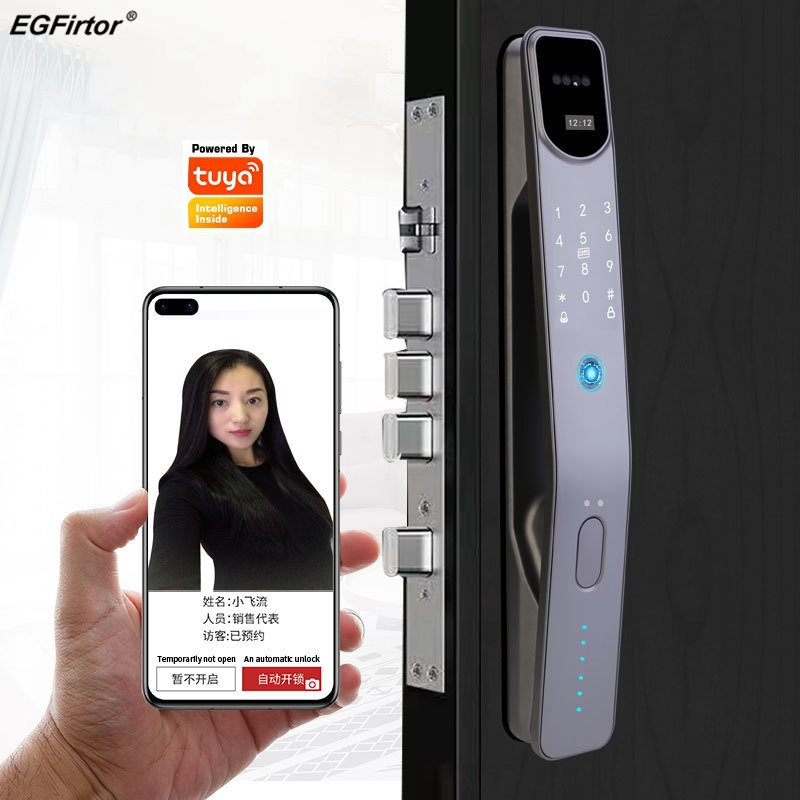 Smart Home Battery Camera - Tuya-電子指紋スマートドアロック,3D,顔認識,アプリケーションによるリモコン,盗難防止,家庭用デジタルロック