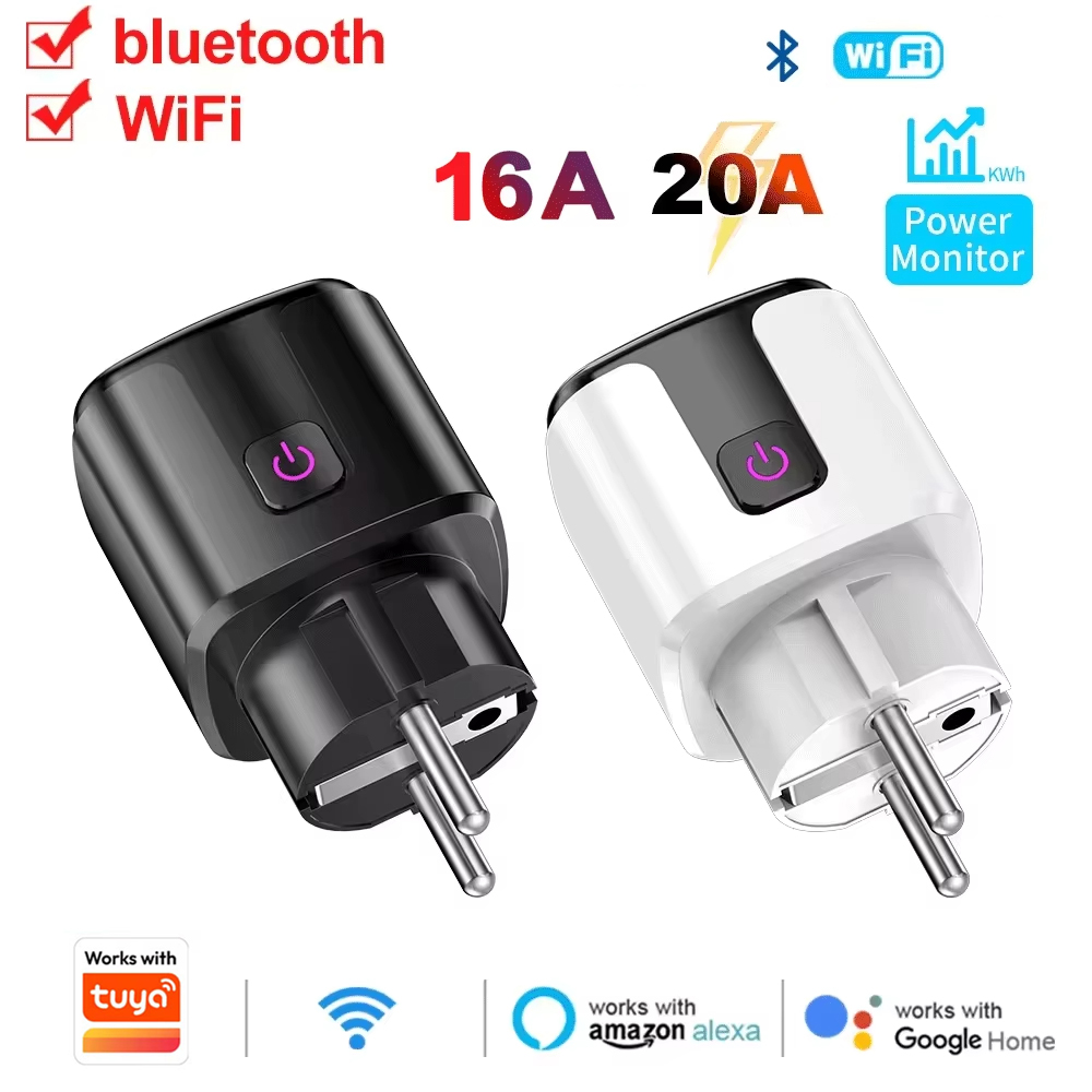 Smart Wall Socket - WiFi EUスマートソケットプラグ、Tuyaアプリ対応、コンセント20Aアダプター、電力モニター、ワイヤレスリモコンアプリ、Google Home、Alexa対応