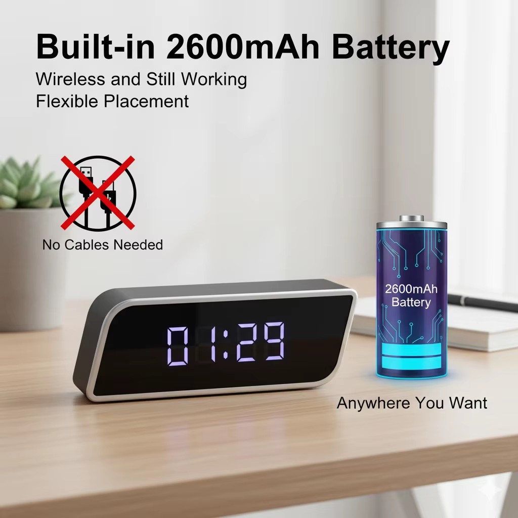 Smart Home Battery Camera - デジタル時計カメラ 1080P FHD ワイヤレス WiFi カメラ
