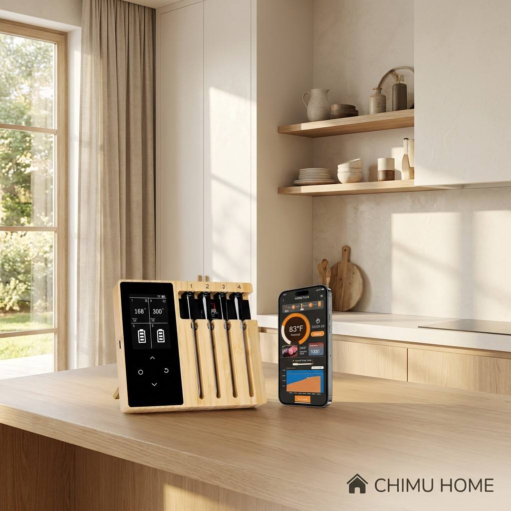 Smart Home Oven - 【CHIMU HOME】スマートワイヤレス肉用温度計 Bluetoothフードプローブ TFTスクリーン付き バーベキューオーブンスモーカーグリルキッチンガジェット用