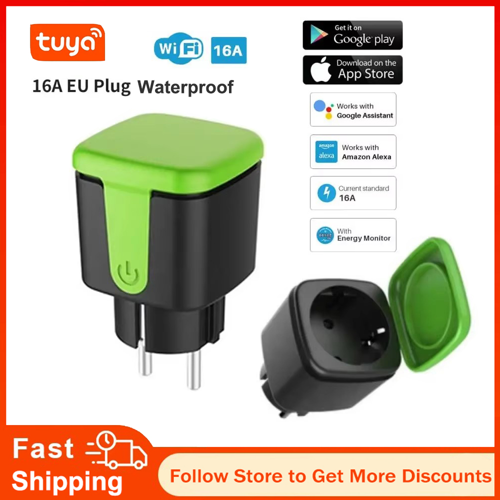 Smart Wall Socket - Tuya EU 16A WiFiスマート防水ソケット屋外用ソケットスマートリビング電気プラグ Alexa Google