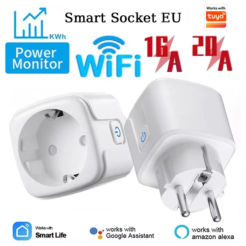 Smart Outdoor Plug - WiFi スマートプラグ 16A/20A EU スマートソケット、電力監視タイミング機能付き、Tuya スマートライフアプリと連携、音声制御可能