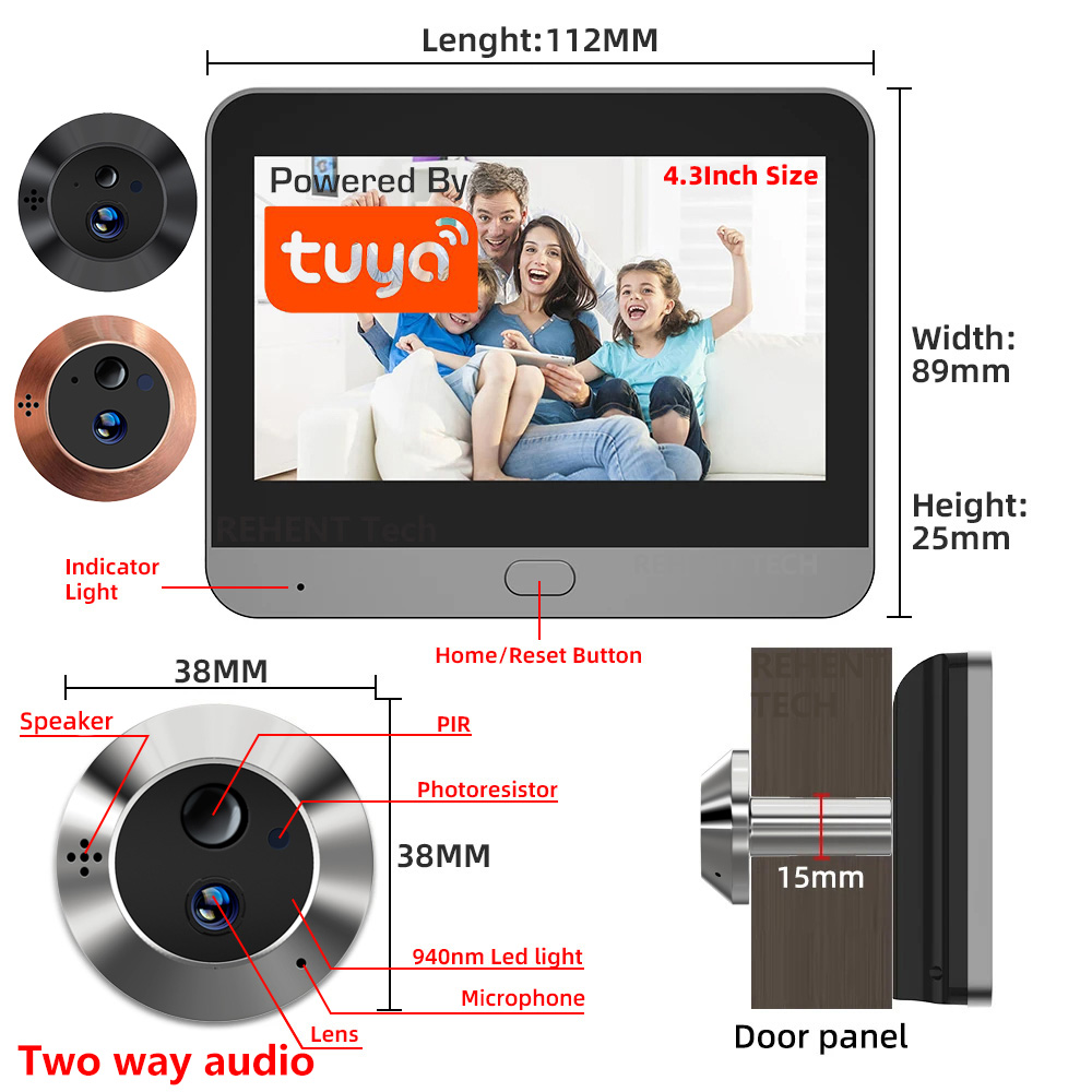 Smart Home Battery Camera - ミニ双方向音声通話機能付き3MP Tuya SmartLifeアプリ対応WiFiデジタルドアビューアー、赤外線940NMナイトビジョンPIRカメラ、広視野