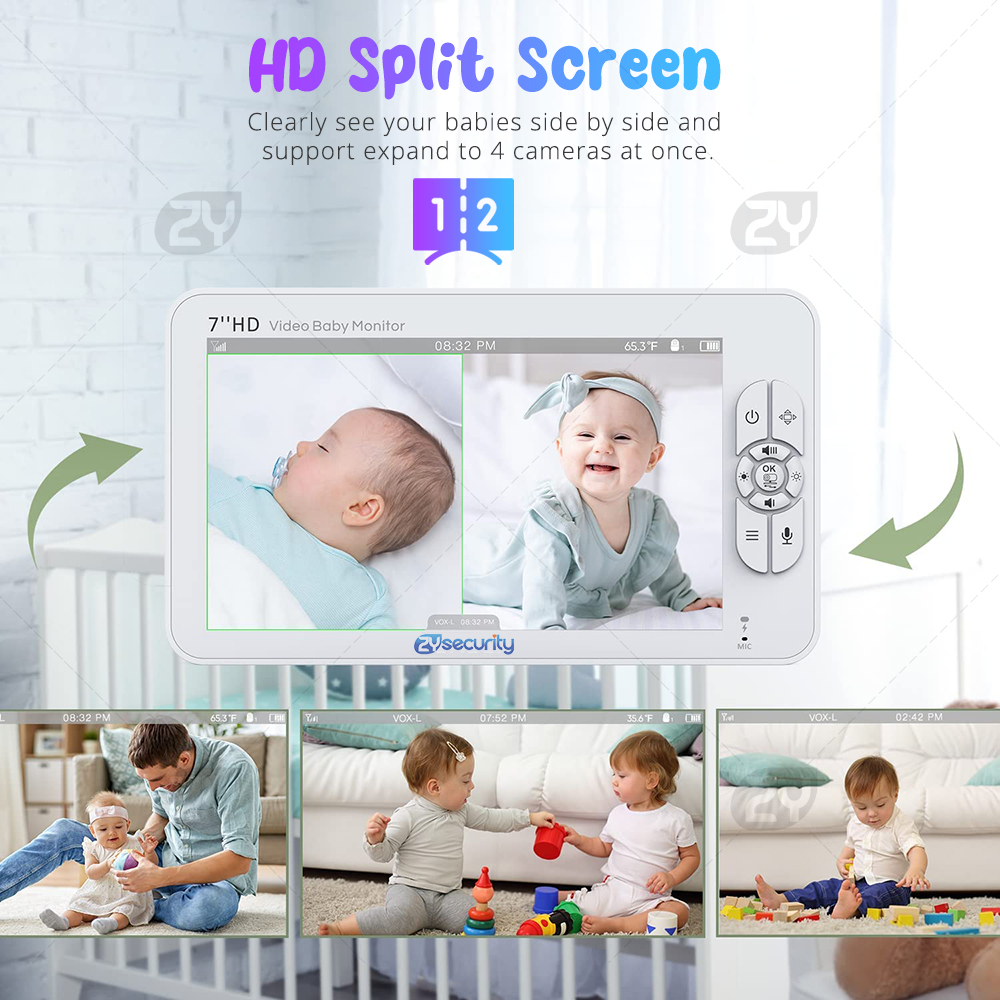 7.0 インチビデオベビーモニター HD 分割画面 2 台の - Smart Home Battery Camera のレビューと価格