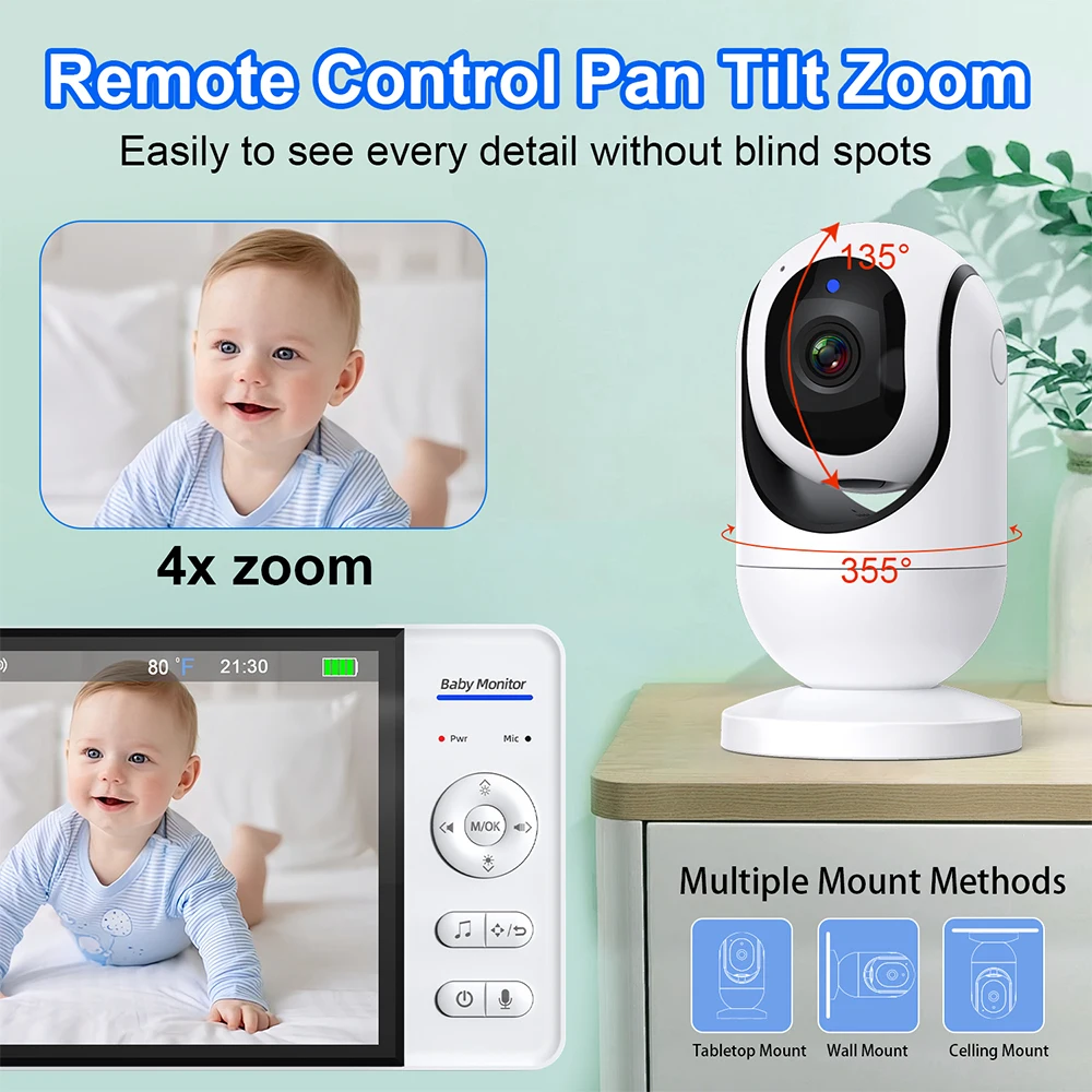 7.0インチ ビデオベビーモニター 720P 5000mAh - Smart Home Battery Camera のレビューと価格