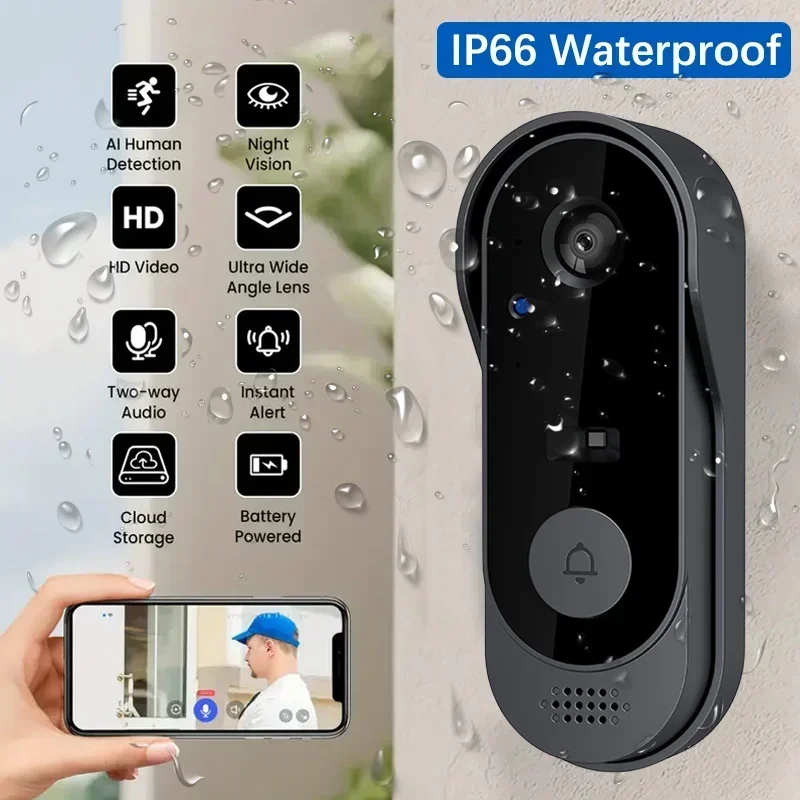 ビデオHDワイヤレス防水ドアベルカメラ、ナイトビジョン＆音声 - Smart Home Battery Camera のレビューと価格