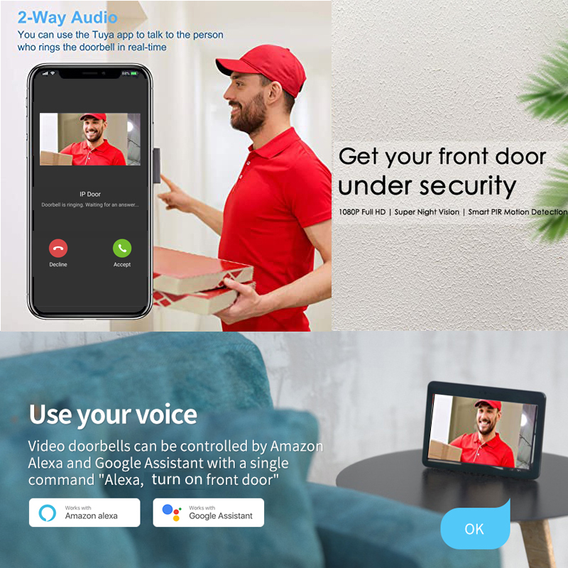 Tuya-ワイヤレスビデオドアベル,wifi,電話インターホ - Smart Home Battery Camera のレビューと価格
