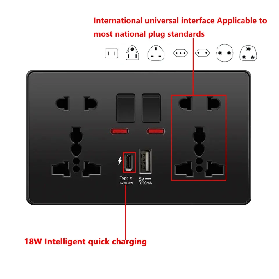 ユニバーサル18W急速充電対応タイプC壁コンセント220V電 - Smart Wall Socket のレビューと価格